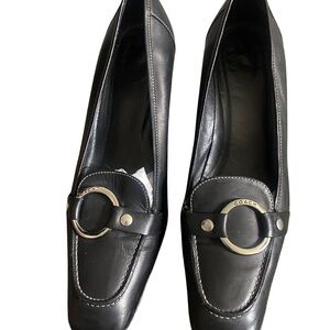 Coach Black Leather Kitten Heel Loafers Pumps